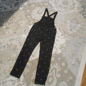Free People Black Denim With Gold Thread Stars Overalls